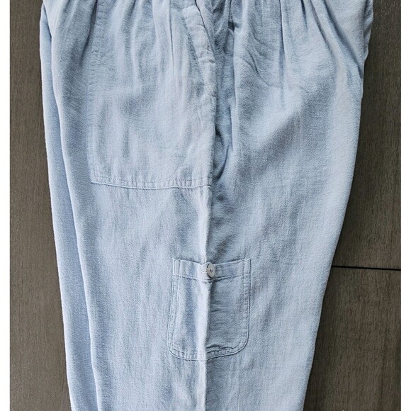 Susan Graver Pure Linen Utility Cargo Crop Pant Faded Chambray Size S Pull On - Picture 6 of 10